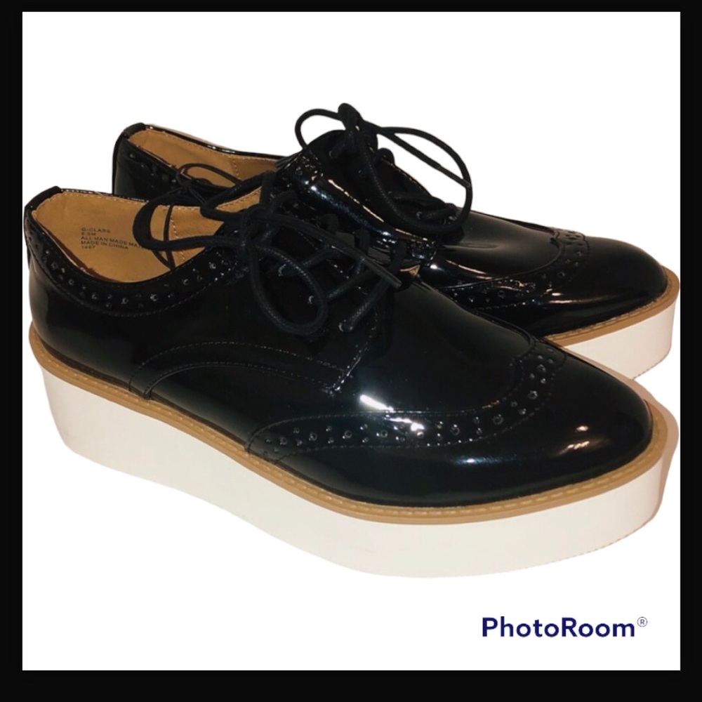 NWT Madden Girl G-Class Black Patent Leather Loafers Platform Shoes Size 6.5
